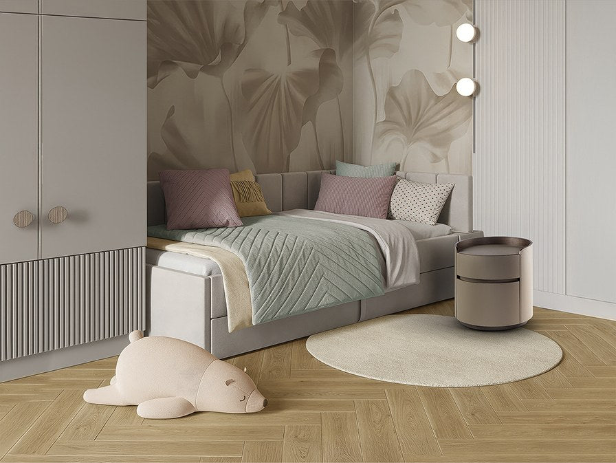 Cirze Bedside Table - Walnut and Beige