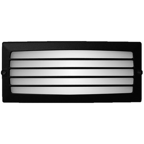 Cast Aluminium Outdoor Brick Light in black with rectangular grille face and horizontal opal glass bars, shown on a plain white background.