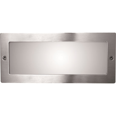 Stainless Steel Outdoor Brick Light, a rectangular recessed wall light with a flush opal glass face and visible mounting screws, shown on a plain white background.