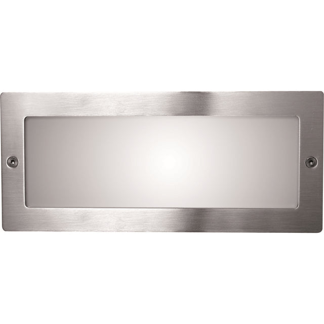Stainless Steel Outdoor Brick Light, a rectangular recessed wall light with a flush opal glass face and visible mounting screws, shown on a plain white background.