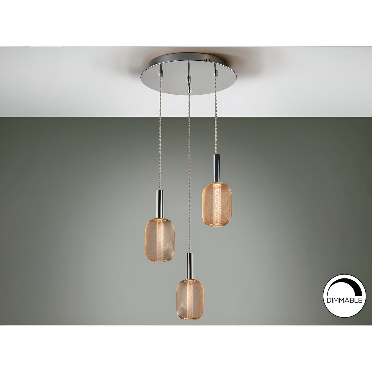 Micron 3 Light Dimmable LED Metal Mesh Cluster Pendant 15W 3000K - Rose Gold