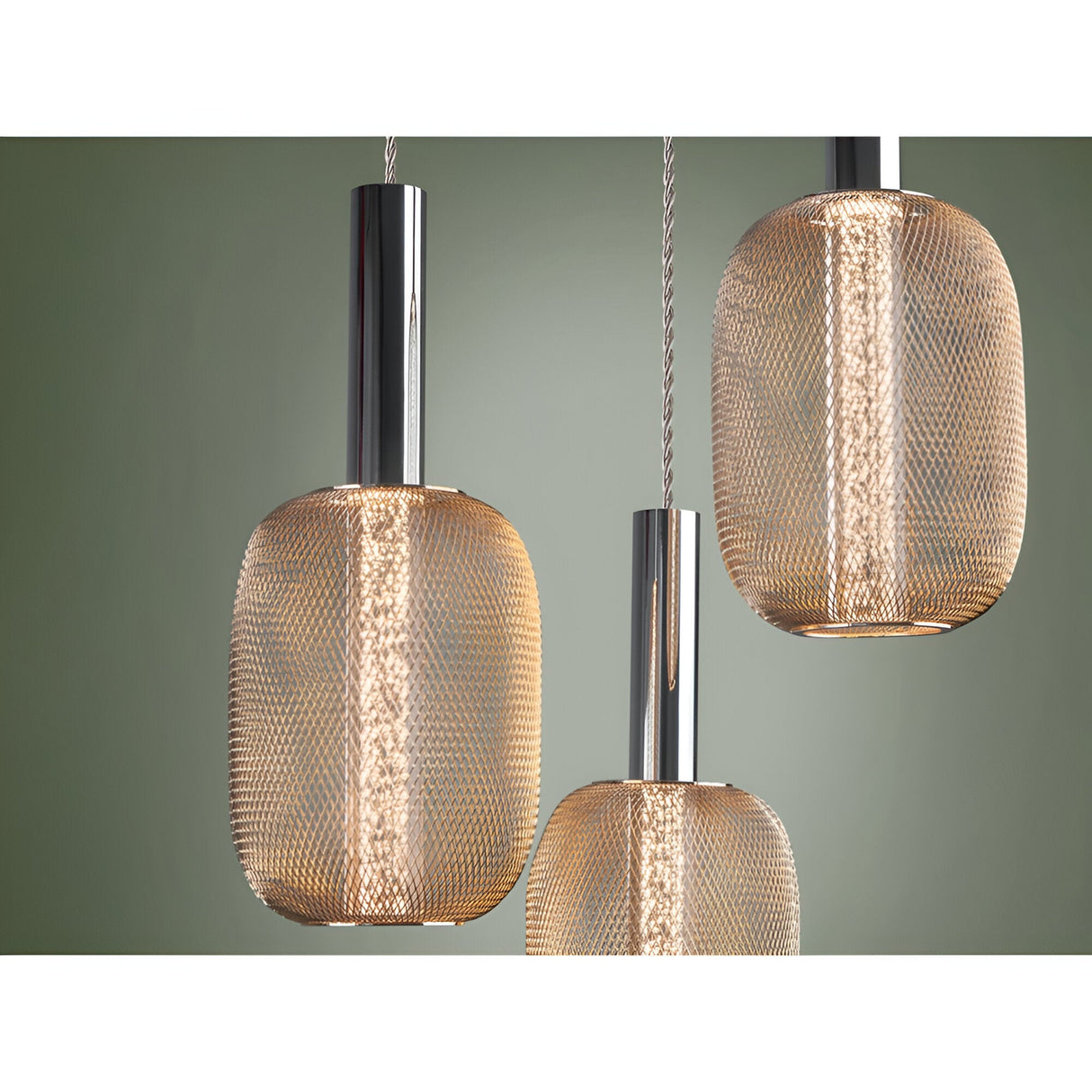 Micron 3 Light Dimmable LED Metal Mesh Cluster Pendant 15W 3000K - Rose Gold