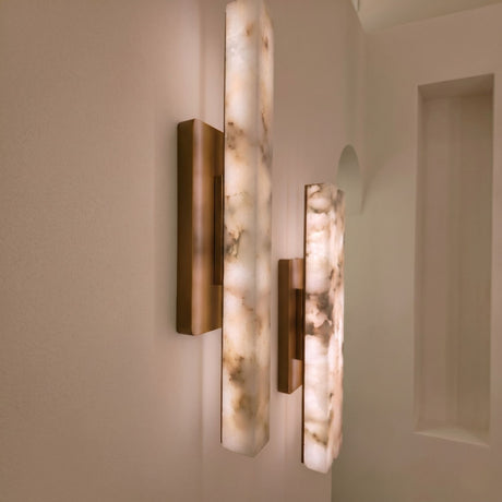 Selvara LED Small Alabaster Double Wall Light - Brushed Brass