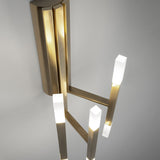 TheLight LED Wall Light in satin gold finish, featuring three slim square-section iron arms with frosted acrylic diffusers lit at each end, mounted on a fluted backplate.