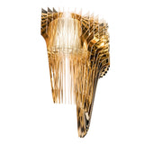 The Aeris 3 Light Wall Light - Gold features layered gold metallic panels radiating from a central light, creating a modern, geometric look and striking ambient lighting.