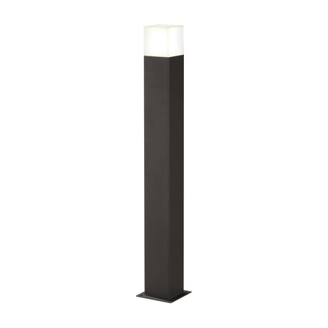 Hudson 80cm LED outdoor lamp post with a slim square anthracite column and white acrylic cube shade, set on a plain white background.