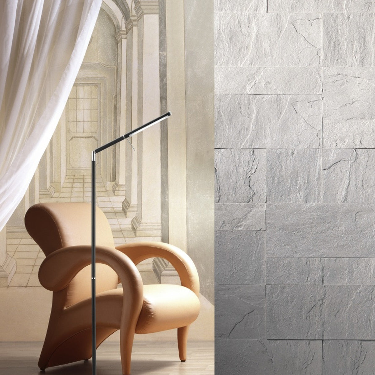Filigran LED Glass Floor Lamp – Satin Nickel