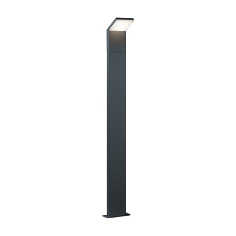 Pearl 100cm LED outdoor lamp post in anthracite, tall slim aluminium column with angled rectangular head and base plate, shown against a plain white background.