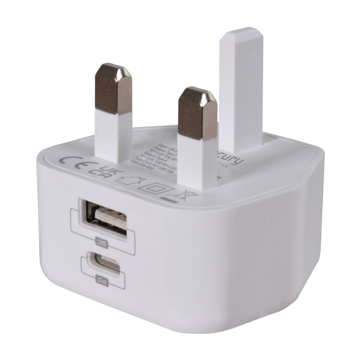 Mercury 20W USB-A & USB-C Fast Charge Mains Charger