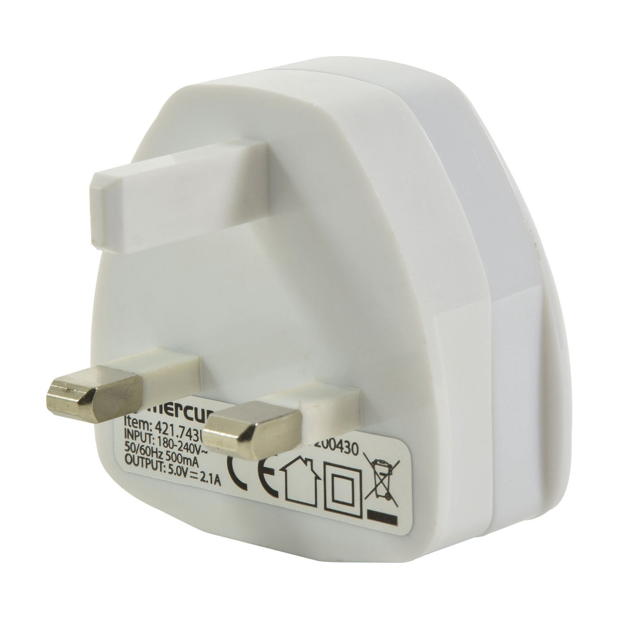 Mercury USB-UK121v2 2.1A Compact USB Mains Charger