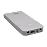 Chord PB-959 10,000mAh white pedal power bank with ribbed casing, showing two 9V DC outputs, USB-A port, micro USB input and LED torch.