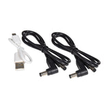 White micro USB charging cable and two black right-angle DC5521 leads supplied with the AVSL Chord PB-959 power bank, on a white background.