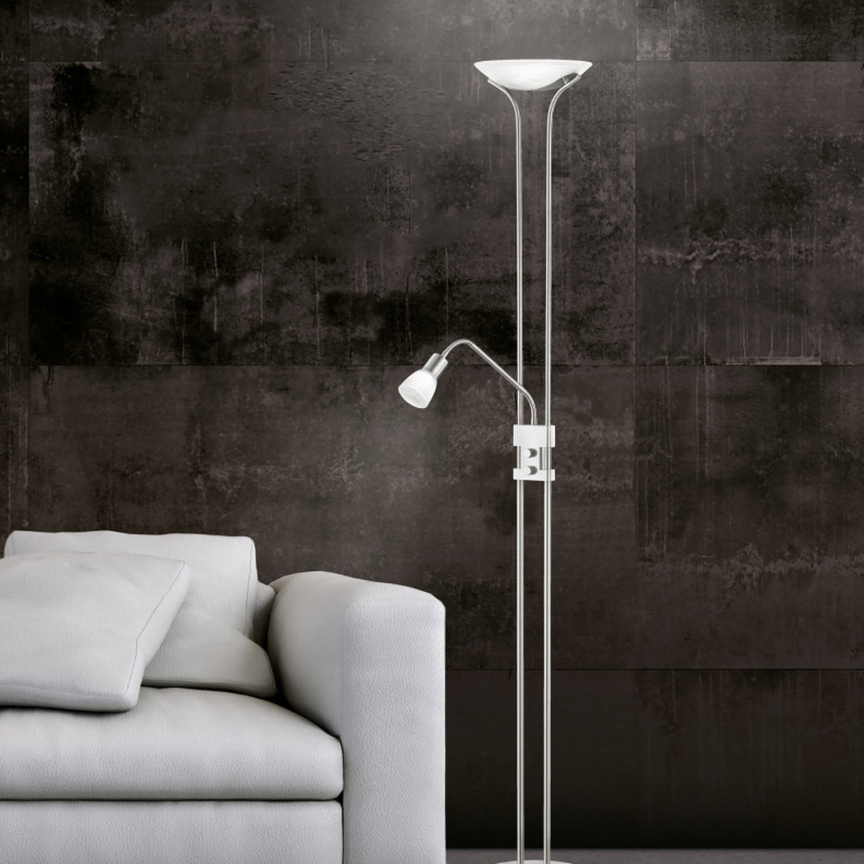 Santo II 2 Light LED Glass Floor Lamp – Satin Nickel