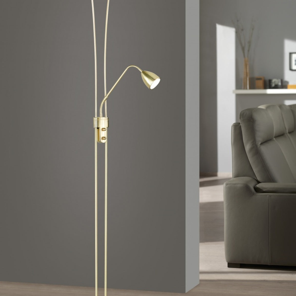 Arizona 2 Light LED Floor Lamp – Satin Brass