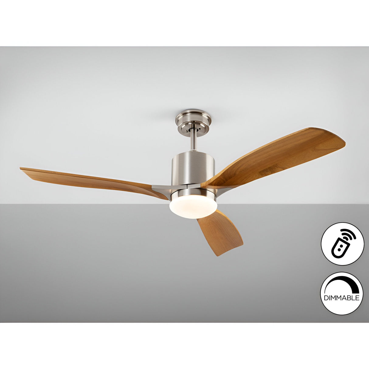 Anemos CCT Dimmable LED Wood Ceiling Fan Light - Nickel/Brown
