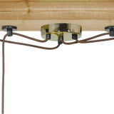 LYYT ES Quad Pendant Set by AVSL mounted to a wooden beam, showing the antique brass ceiling rose with braided cables routed to rubber pad fixings.
