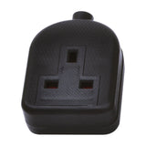 AVSL Mercury 1 Gang Rubber Trailing Socket in black with UK 13A three-pin outlet and rear cable clamp, shown on a plain white background.
