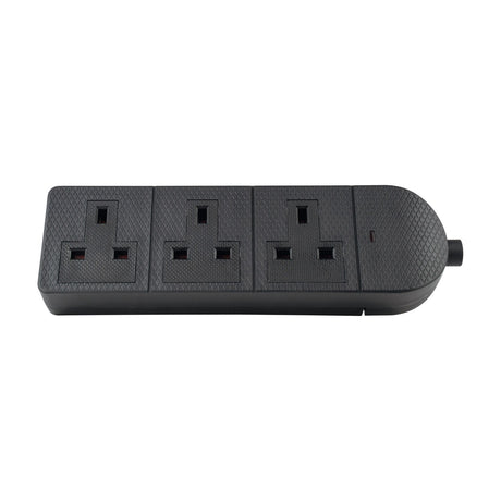 AV:Link heavy duty rewireable TPE trailing socket with three 13A gang outlets in textured matte black housing, shown on a plain white background.