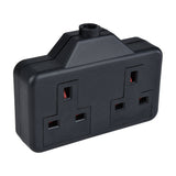 Mercury 2 gang 13A rubber trailing socket in black with textured grip surface and rear cable clamp, shown on a plain white background.