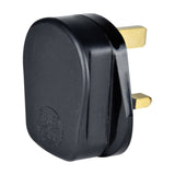 Mercury 13A UK mains plug in black rubber with three brass pins and moulded BS1363 fused marking, shown against a plain white background.