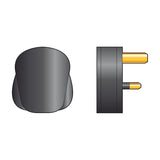 Mercury 13A UK mains plug in black rubber shown from front and side, revealing three brass pins in a standard BS1363 layout.