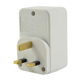 Mercury 1 way mains adaptor with dual USB ports in white plastic housing, showing UK 13A pin plug and rear specification label.