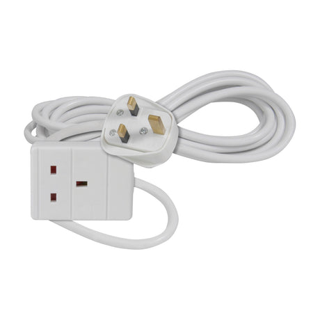 Mercury 1 Gang Extension Lead 5m in white with a UK 13A plug and single socket on a coiled cable, shown on a plain white background.