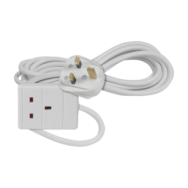 Mercury 1 Gang Extension Lead 5m in white with a UK 13A plug and single socket on a coiled cable, shown on a plain white background.