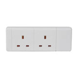 Mercury 2 gang extension lead in white with two UK 13A sockets in a flat moulded casing, shown on a plain white background.