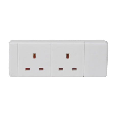 Mercury 2 gang extension lead in white with two UK 13A sockets in a flat moulded casing, shown on a plain white background.