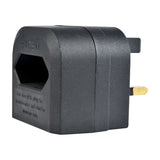 Mercury BCA Euro Converter Plug in black with hexagonal 2-pin Europlug aperture marked FUSED and UK 3-pin output, shown on a white background.