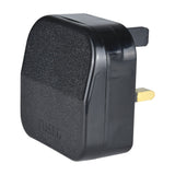 Mercury fused Euro converter plug in black moulded plastic with UK three-pin output and FUSED embossing, shown on a plain white background.