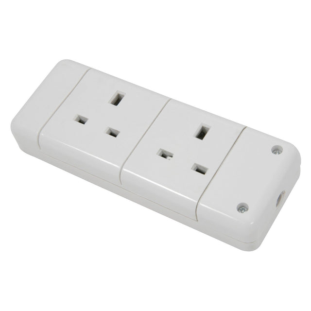 The Mercury 2 Gang 13A Trailing Socket - White offers two three-pin sockets in a durable white casing, making it an ideal power extension for your electrical needs.