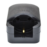 Mercury Euro to UK converter plug in black with 13A fuse, showing the front Euro socket face with round recess and earth pin, on a plain background.
