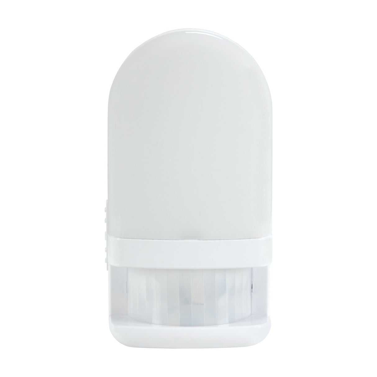LYYT LED plug-in night light with front PIR motion sensor and side timer switch in white moulded plastic, shown on a plain background.