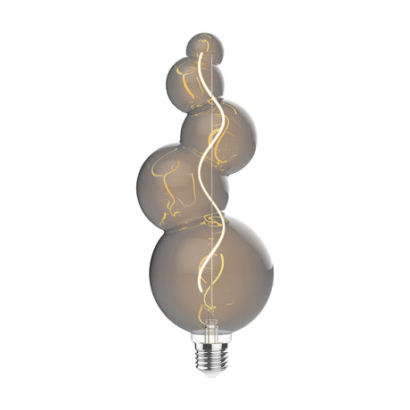Classic E27 4W dimmable LED bulb with a tall, bubble-stacked smoked glass body, visible spiral filament, and E27 metal screw base, shown on a plain white background.
