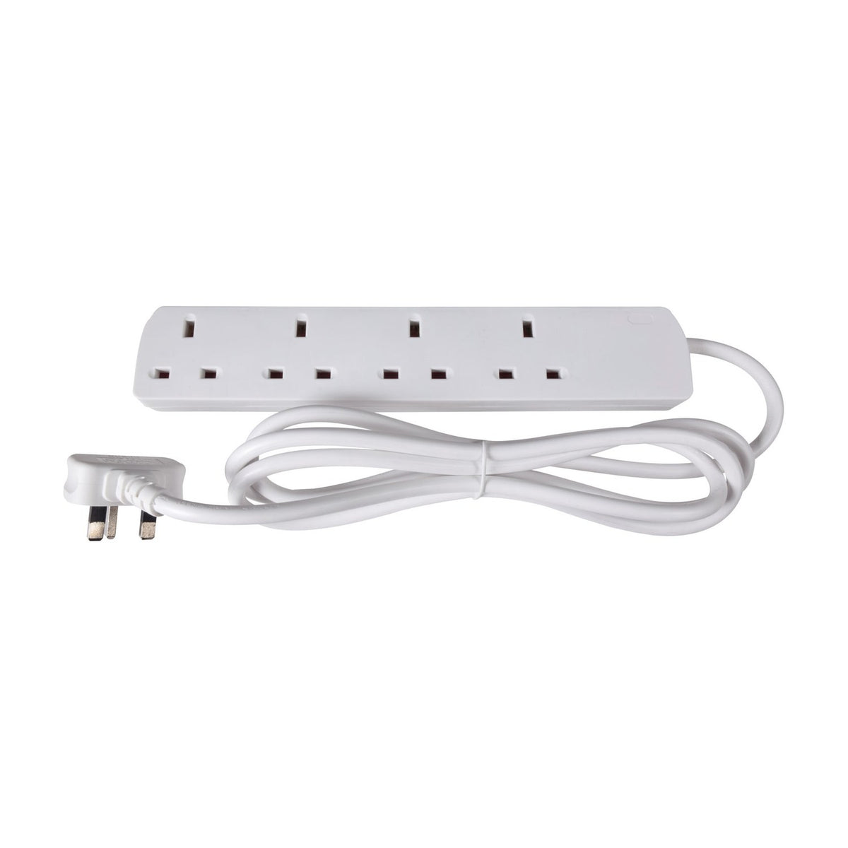 Mercury 4 gang extension lead in white with four UK 13A sockets, 2m cable and moulded 3-pin plug, shown on a plain white background.
