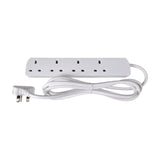 Mercury 4 gang extension lead in white with four UK 13A sockets, 2m cable and moulded 3-pin plug, shown on a plain white background.