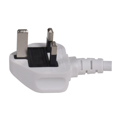 Close-up of the white moulded UK 3-pin plug on the AVSL Mercury 4 Gang Extension Lead, shown against a plain white background.