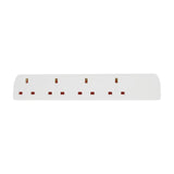 Mercury 4 gang extension lead in white ABS with four UK 13A sockets in a low-profile block, shown on a plain white background.