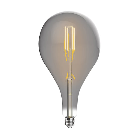 Classic E27 dimmable LED bulb with smoked glass globe and visible filament, 4W 2100K warm light, on a plain white background.