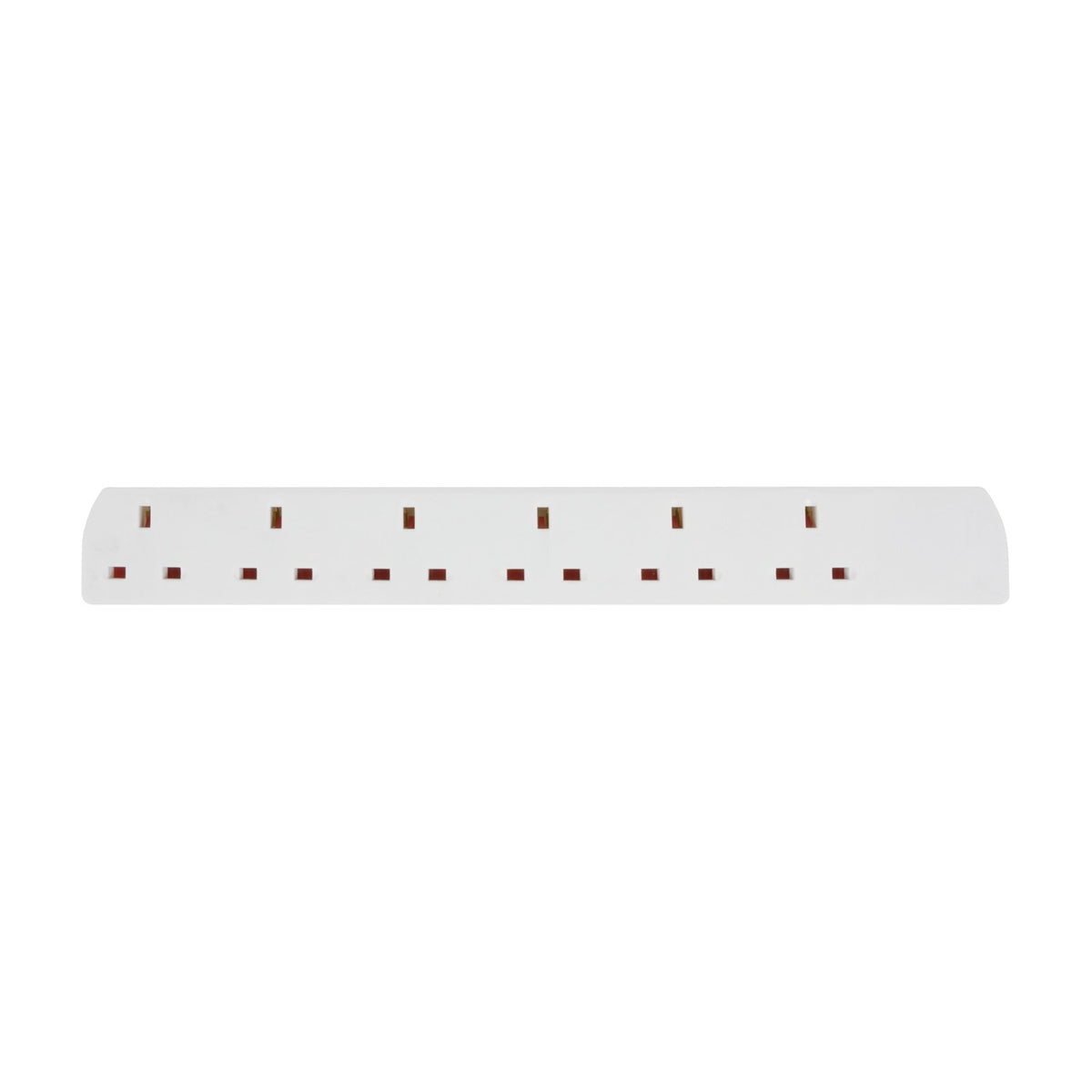 Mercury 6 gang extension lead in white with six UK 13A sockets arranged in a single row along the housing, shown on a plain white background.
