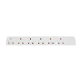 Mercury 6 gang extension lead in white with six UK 13A sockets arranged in a single row along the housing, shown on a plain white background.