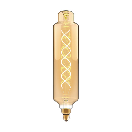 Classic E27 4W dimmable vintage-style bulb with amber glass and spiral LED filament, brass-tone metal cap, shown on a plain white background.