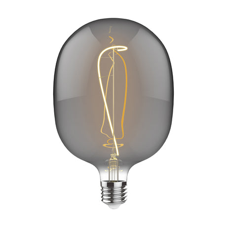Large oversized E27 LED bulb, 28cm, smoked glass with visible curved amber filament and chrome screw base, on a plain white background.