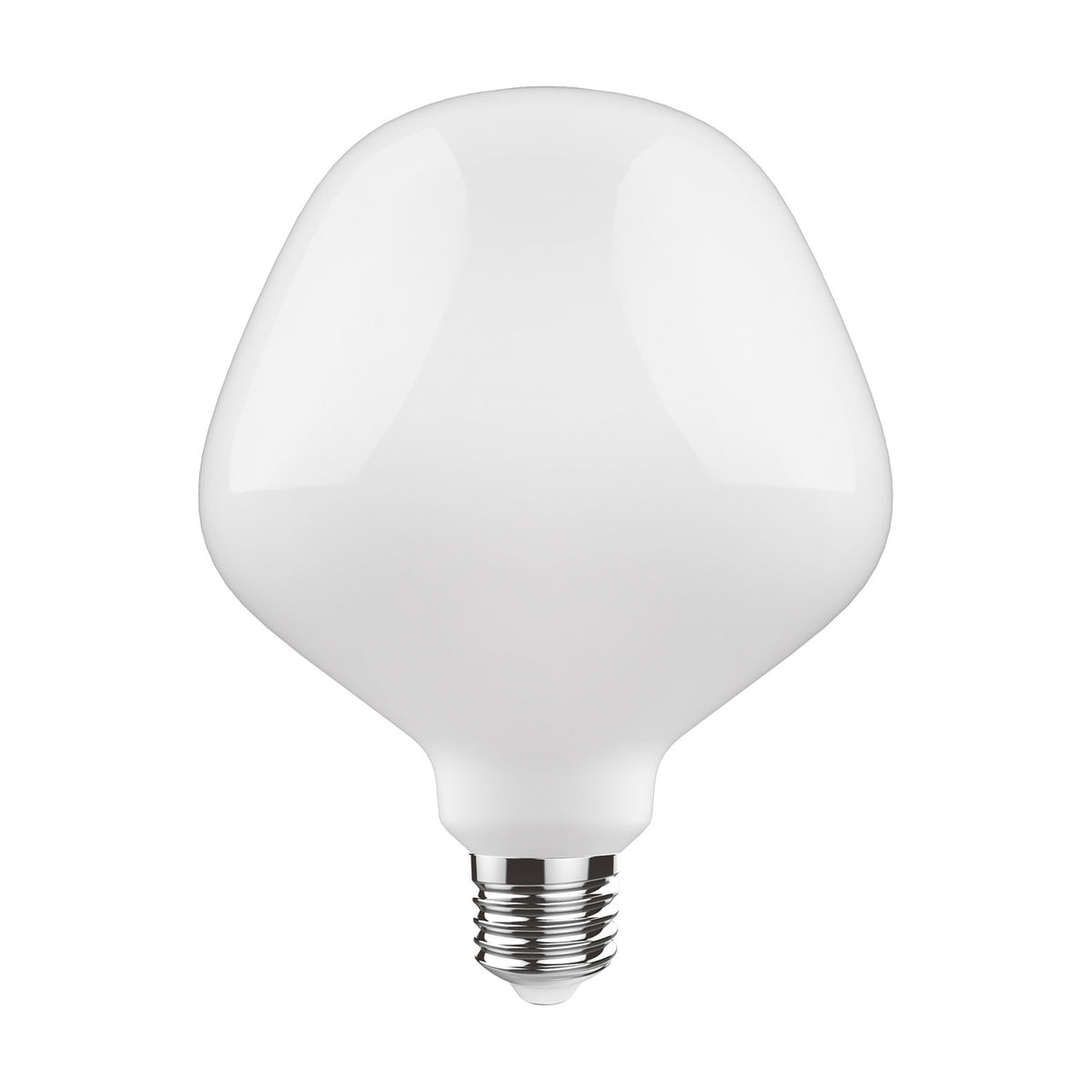 Classic E27 4W dimmable LED bulb, 12.5cm, opal white glass with a chrome metal screw cap, shown on a plain white background.