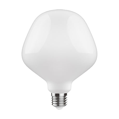 Classic E27 4W dimmable LED bulb, 12.5cm, opal white glass with a chrome metal screw cap, shown on a plain white background.