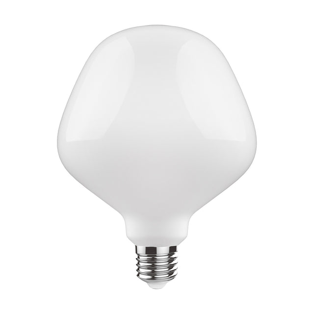 Classic E27 4W dimmable LED bulb, 12.5cm, opal white glass with a chrome metal screw cap, shown on a plain white background.