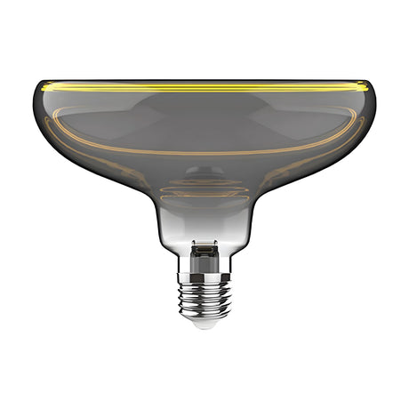 E27 Giant Flat Top LED Bulb in smoked glass with a rippled surface and visible warm amber filament, chrome fitting, shown on a plain white background.