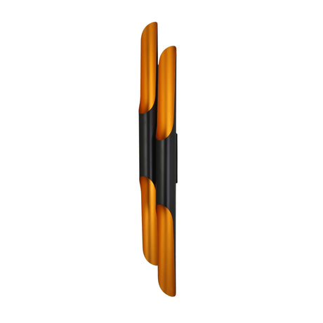 Niori Stealth 4 Light Wall Light in matt black with brushed brass interiors, four angled tubular arms on a slim back plate against a white background.